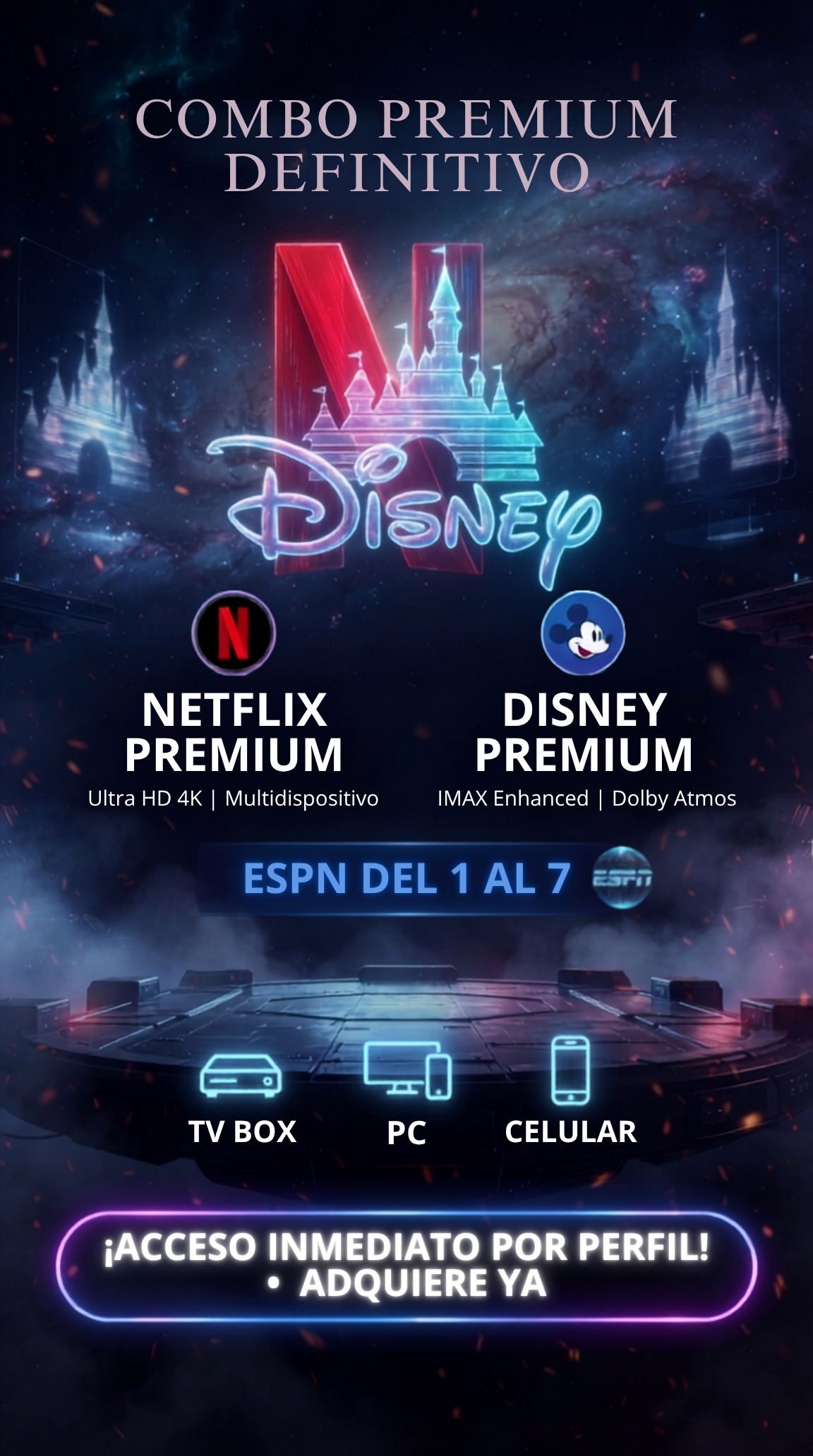 Combo Streaming: Netflix + Disney+ (1 Perfil C/U - 1 Mes) 🍿✨